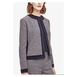 Ann Taylor Blue Tweed Cropped Collarless Blazer Jacket